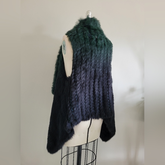 BNWT RUDSAK knit rabbit fur vest ombre green and black - Picture 3 of 14